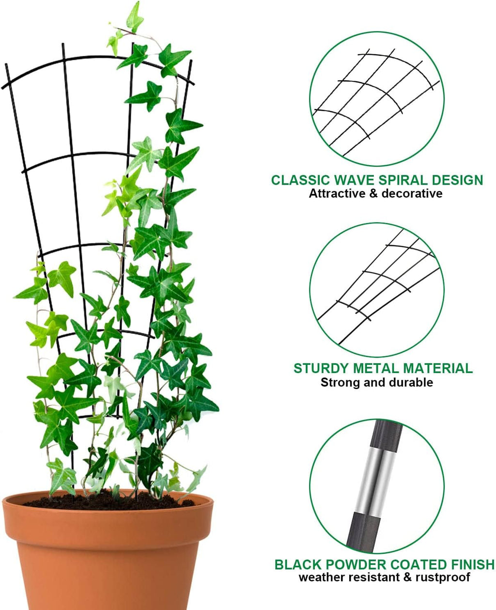 4 Pack 23'' Plant Trellis for Potted Climbing Plants Indoor, Outdoor Metal Garden Trellis for Climbing Plants Houseplants Flowers Vine Ivy, Fan Shape, Black