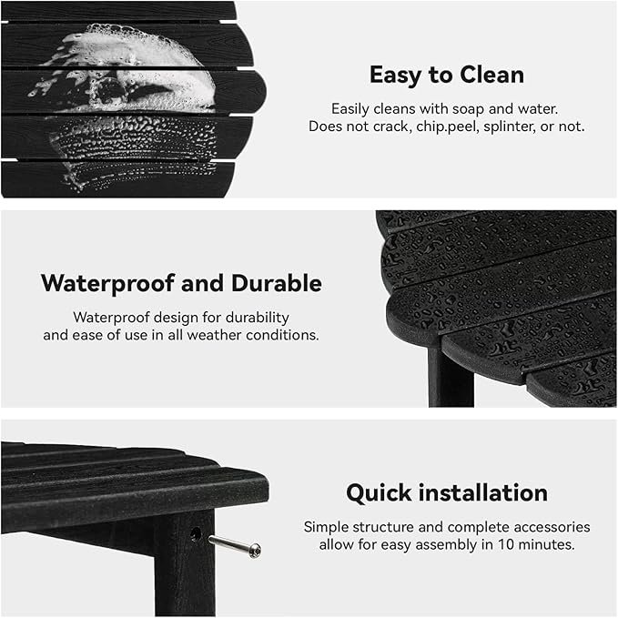 Small Outdoor Side Tables Modern 2-Tier Adirondack Table Rustic End Table HDPE Storage Shelf Industrial Corner Rectangle Coffee Table for Patio Garden Balcony Backyard Pool Farmhouse Home Black