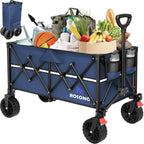 Collapsible Wagon Cart with Wheels Foldable - Folding Utility Heavy Duty Wagons Carts for Grocery Sports Garden Shopping Camping Wheelbarrows (Navy Blue, 150L)