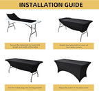 6-Pack 6ft Black Spandex Table Covers for Rectangle Standard Folding Tables - Wrinkle Resistant Stretch Tablecloths - Ultimate Fitted Table Protector for Parties, Trade Shows, Wedding