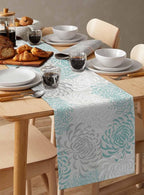 Auqa Chrysanthemum Cotton Linen Table Runner for Dining Kitchen, Wedding Outdoor Party Tablerunners Decoration, Farmhouse Floral Botanical Leaves Dresser Scarf Coffee Tablecloth Runners 13x90 Inches
