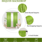 ShinyBeauty Olive Green Sequin Backdrop 4x10FT (4 Panels) – Sparkly Photo Booth Background for Weddings, TikTok Live Streams, Party Decor, Reusable Glitter Curtain
