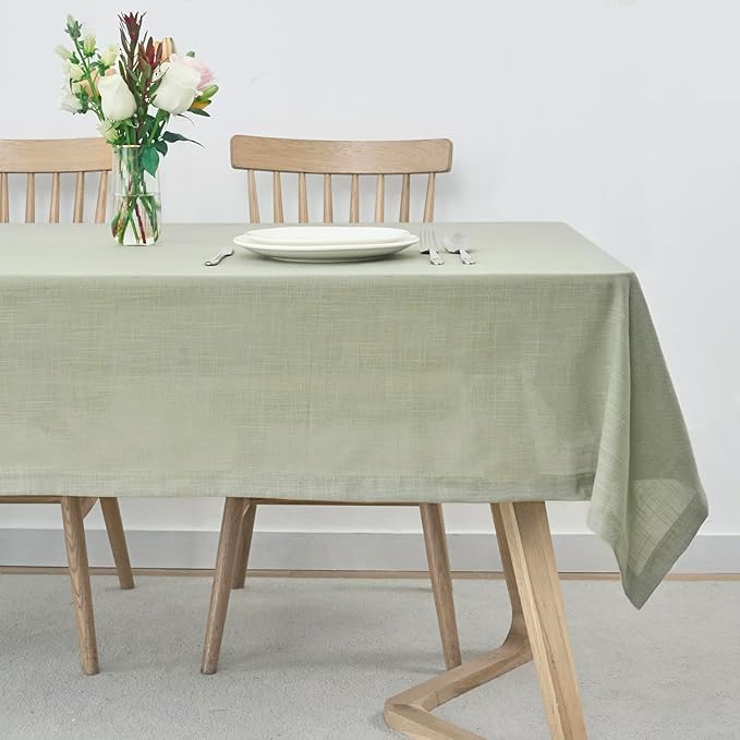 maxmill Lux Faux Linen Tablecloth with Slubby Yarn Textured Weaves Wrinkle Resistant Anti-Shrink Soft Table Cloth for Kitchen Dining Restaurant Tabletop Rectangle 60 x 120 Inch Sage Green