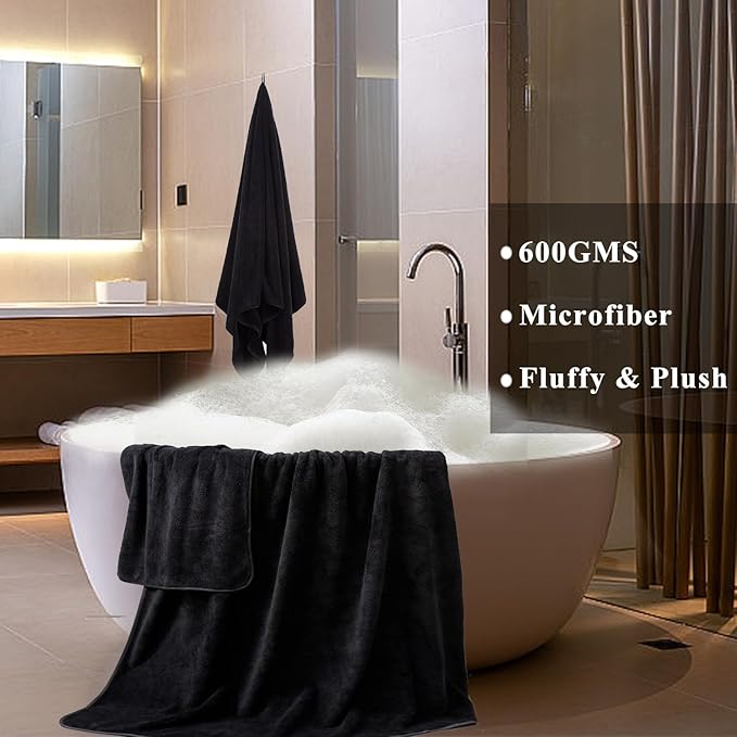 MINCHI 4 Piece Oversize Bath Towels Set, Ultra Soft Absorbent Bathroom Towel for Home and Hotel Shower Towel Oversized Bath Sheet, 35x70 Large Bath Towels 600 GSM, Black