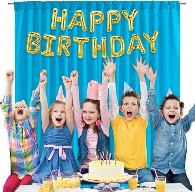 10 x 7 Feet Lake Blue Backdrop Curtain for Partie, Background Curtains for Photoshoot, Birthday, Wedding, Halloween, Thanksgiving, Christmas Day, New Year Party Decorations 5Ft x 7Ft, 2 Panels