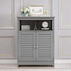 Tangkula Bathroom Floor Cabinet, Wooden Freestanding Storage Cabinet with Double Shutter Door & Adjustable Shelf, Storage Cabinet for Bathroom Living Room (Grey)