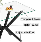 47.24" Rectangular Glass Dining Table Modern Kitchen Glass Top Table for 4 with Black Metal Legs, Clear Dining Table Kitchen Table for Home Office Dining Room