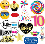 10th Birthday Photo Booth Party Props - 40 Pieces - Funny 10th Birthday Party Supplies, Decorations and Favors