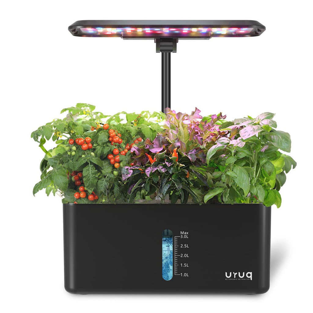 URUQ 8 Pods Hydroponics Growing System with LED Grow Light - Black