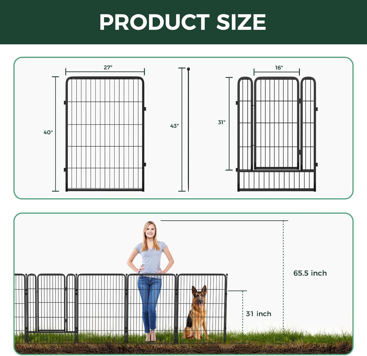 FXW Garden Fence Outdoor for The Yard – 40in(H) x 54.7ft(L) Heavy Duty Metal Animal Barrier for Dog and Rabbit, Decorative Dog Fence, 24 Panels, Black
