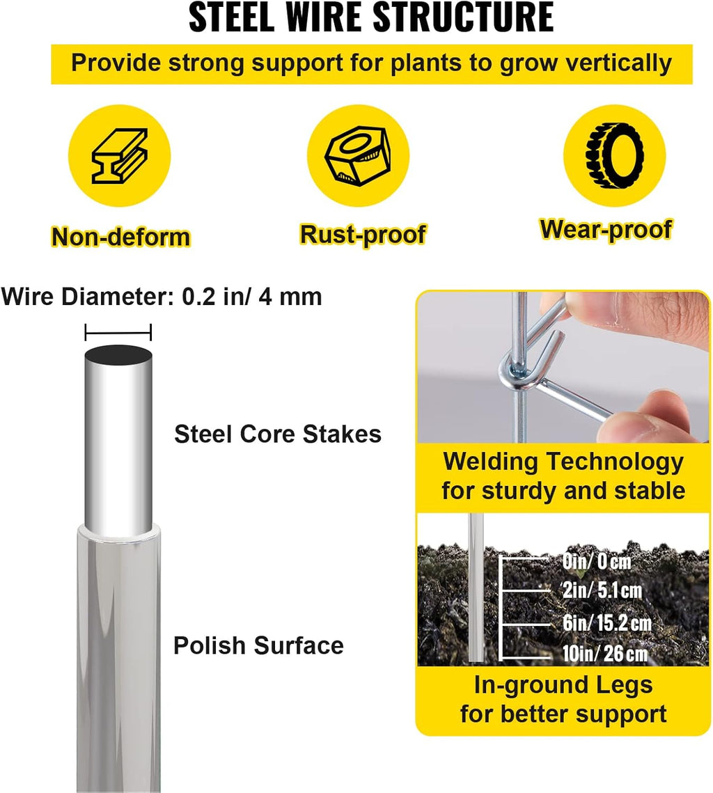 VEVOR Tomato Cages, 11.8" x 11.8" x 46.1", 5 Packs Square Plant Support Cages, Silver PVC-Coated Steel Tomato Towers for Climbing Vegetables, Plants, Flowers, Fruits