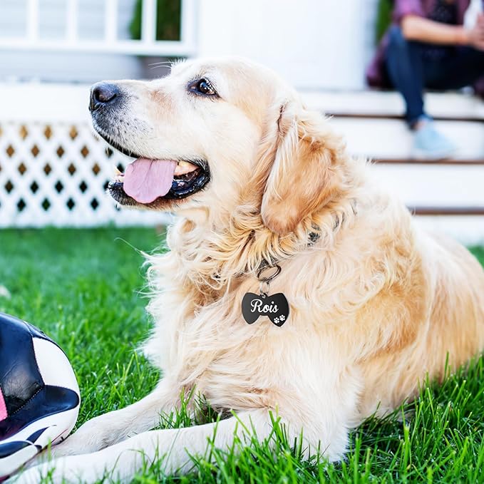Dog Tags Engraved for Pets - YEHANTI Personalized Dog Tags with Lovely Icons, Durable Stainless Steel Pet ID Tags for Small Large Dogs Cats, Custom Dog Name Tags Engraved on Both Sides (Bow Tie)