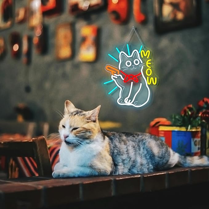 MEOW Cat Neon Sign, Cute LED Wall Light for Bedroom, Game Room, Bar, Cat Lovers Gift, USB Powered, Dimmable