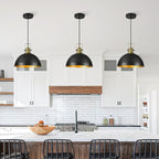 12 Inch Black Farmhouse Pendant Lights for Kitchen Island Industrial Haning Lamp Adjustable Height Vintage Dome Hanging Light Fixtures for Barn, Dining Room