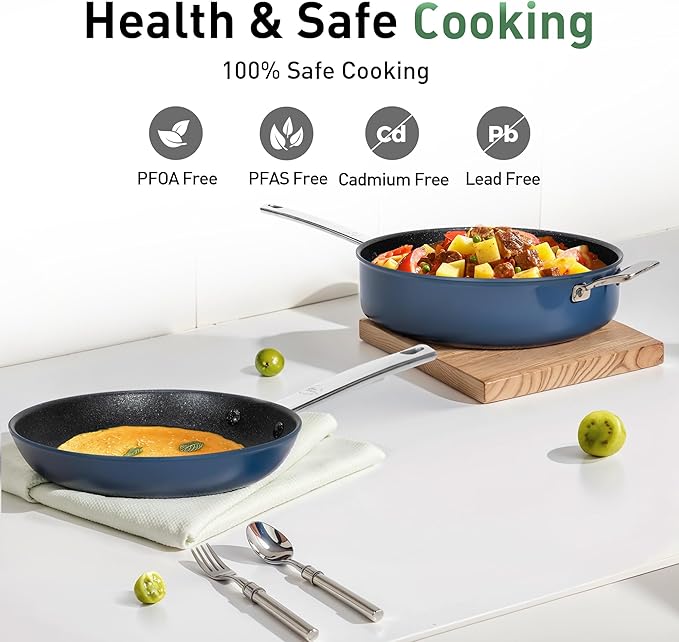 Kitchen Academy Induction Plasma Titanium Nonstick Wok Set 3 Piece, 10" Frying Pan and 11.8"/6QT Deep Frying Pan/Saute/Skillet With Lid, PFOA & PFAS-Free, Oven Safe