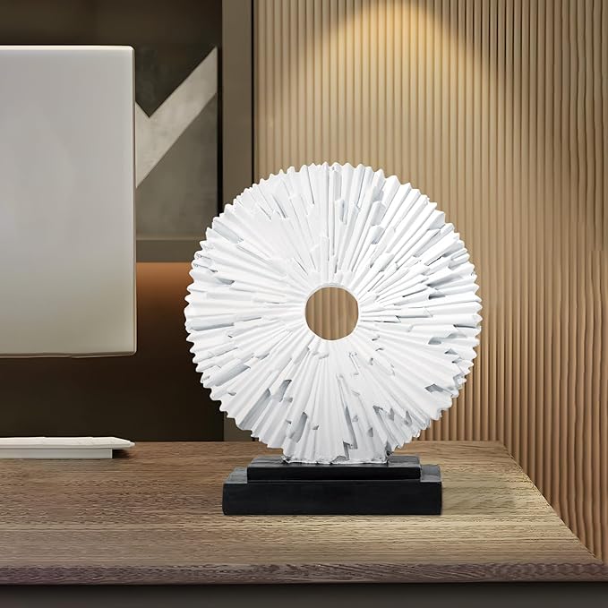 Abstract Statue for Home Decor,Office Desk Sculpture for Men,Creative Round Line Ornament for Bookshelf,Modern Decorative Sculpture,Bedroom,Livngroom,Table(White)