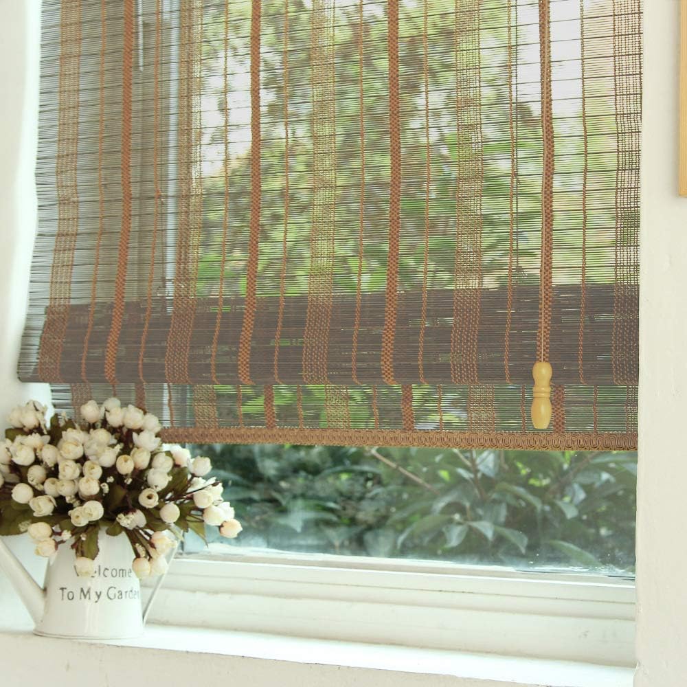 LETAU Wood Window Roman Shades, Bamboo Light Filtering Window Blinds for Outdoor Garden, Patio, Arbor, Porch, Pattern 7