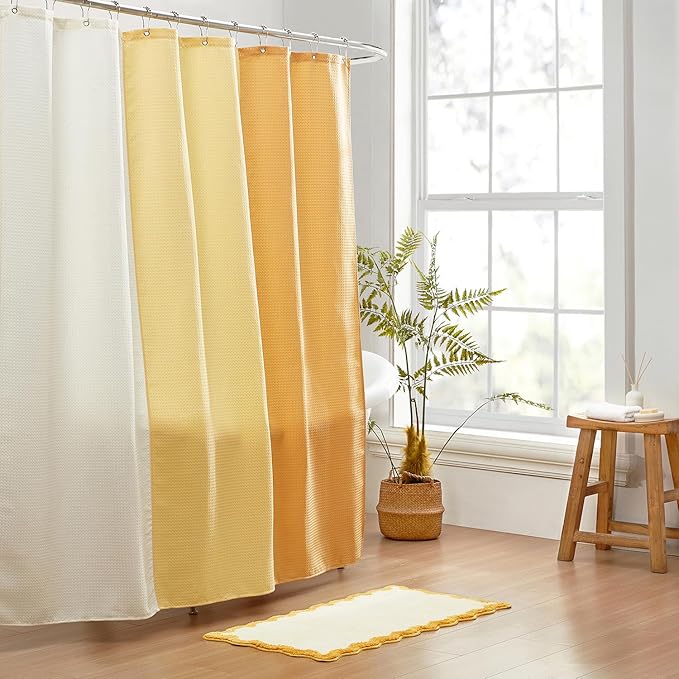 MONDAY MOOSE Bath Mat with Scalloped Wavy Ripple Design, Microfiber Absorbent Non Slip Tufted Rug for Floor, Shower or Kitchen (24x47 inch, Yellow)