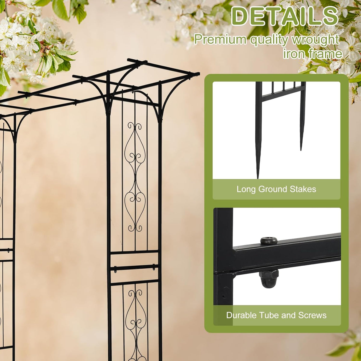 Outvita 7Ft Garden Arch Arbor, Steel Frame Stand Trellis, Arbour Archway for Wedding Ceremony Decoration Plant Climbing Rose Vines Lawn Courtyard Patio Black