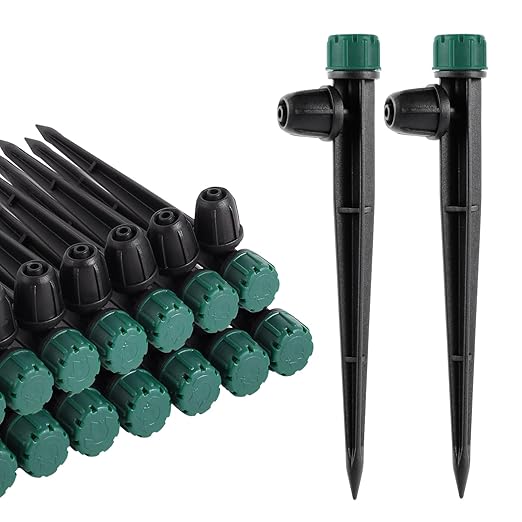 80pc Drip Irrigation Emitters for 1/4" Drip Tubing, Adjustable 360 Degree Automatic Drippers on 5.5" Arrow Stake for Garden Watering System