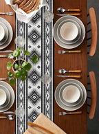 Aztec Southwest Cotton Linen Table Runner for Dining Kitchen, Wedding Outdoor Party Tablerunners Decoration, Boho Ethnic Tribes Vintage Grey Dresser Scarf Coffee Tablecloth Runners 13x108 Inches