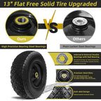 13” Tire and Wheel Flat Free, Replacement Solid Tire and Wheel Assemblies with 5/8” Axle Bore Hole and Double Sealed Bearings, 2.17-6.17inches Adjustable Centered Hub, 2 Packs