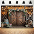 6x4ft Country Wedding Photography Backdrop Rustic Barn Door Photography Backdrop Farmhouse Pink Flower Cabin Wooden Birthday Baby Shower Wedding Bridal Party Banner Photo Booth Props Background