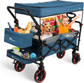 Collapsible Canopy Wagon,Large Capacity Trolley, Foldable Portable Cart with Canopy, Adjustable Push/Pull Handle, Shock-Absorbing Wheels, Suitable for Shopping,Traveling-G