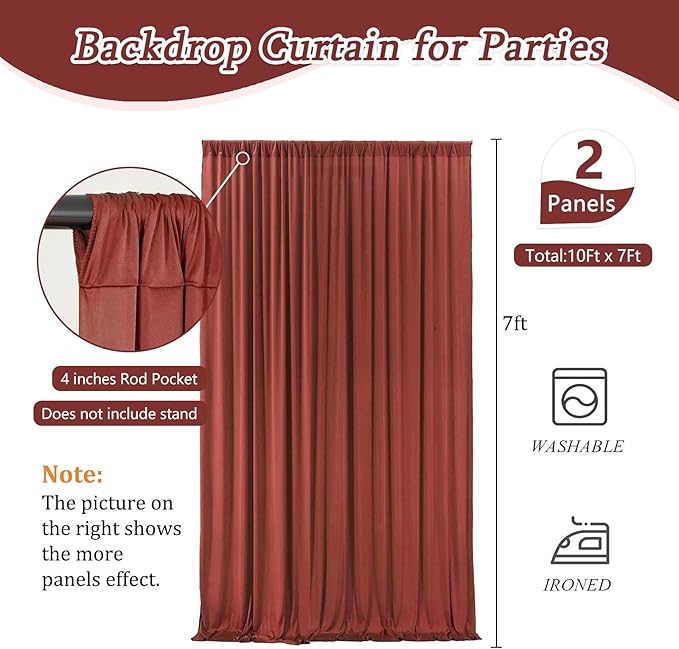 10 x 7 Feet Rust Backdrop Curtain for Partie, Background Curtains for Photoshoot, Birthday, Wedding, Halloween, Thanksgiving, Christmas Day, New Year Party Decorations 5Ft x 7Ft, 2 Panels