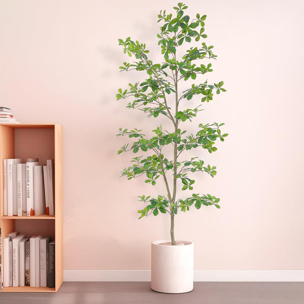 Bellacat Faux Black Olive Tree 7ft, Tall Faux Trees Indoor with Natural Trunk and Realistic Leaves. 7 Feet(84in) Artificial Tree for Home Office Décor.