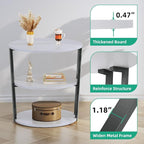 Rotating Round Side Table, 3-Tier End Table with Metal Frame, Nightstand for Small Spaces, Side Table Living Room Bedroom Sofa Bathroom, Gray-White