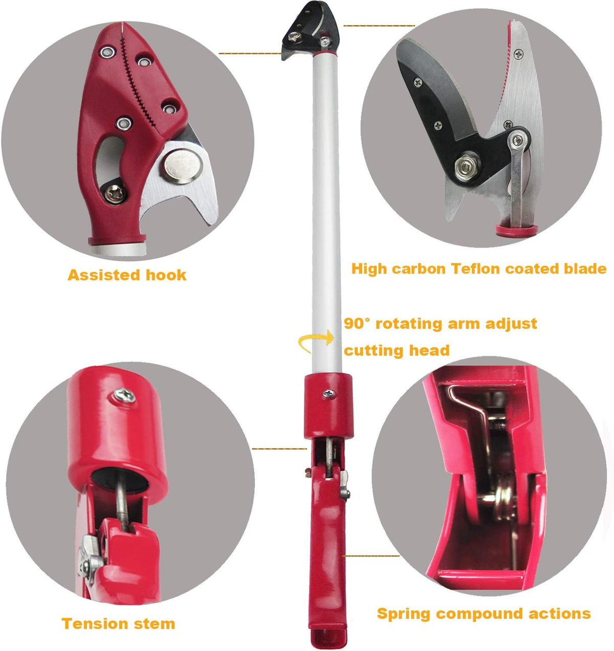 2 Feet Cut and Hold Tree Pruner, Rotation Pole Tree Trimming, Short Reach Fruit Picker, Branches Bypass Lopper