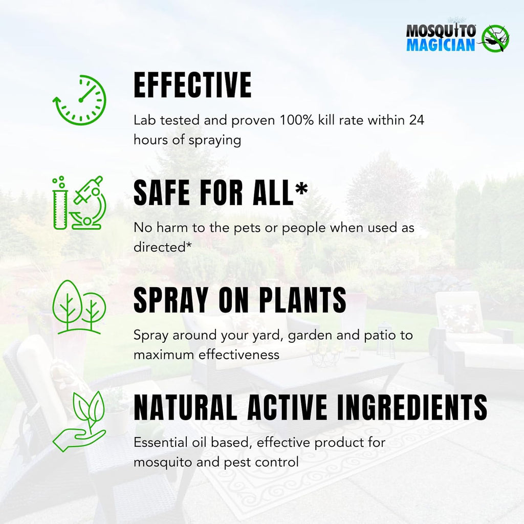Mosquito Magician Hose End Sprayer with 1 Gallon Liquid Concentrate – Outdoor Mosquito Killer, Flea Yard Spray, Fire Ant Control, Safe for People & Pets, Mosquito Repellent for Lawn, Patio & Plants