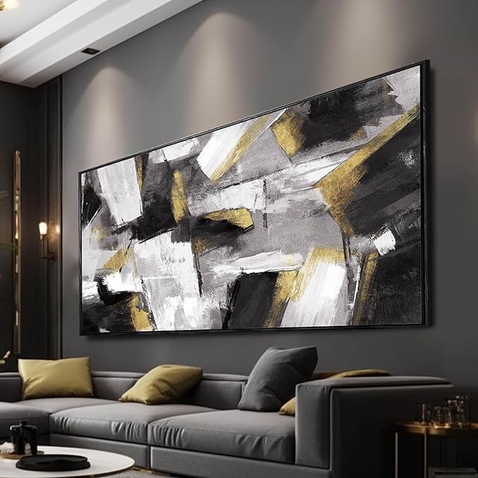 Kureful Large Abstract Wall Art for Living Room Gold Abstract Maximalist Decor for Bedroom Home Office Decor 30x60 Inch Ready to Hang