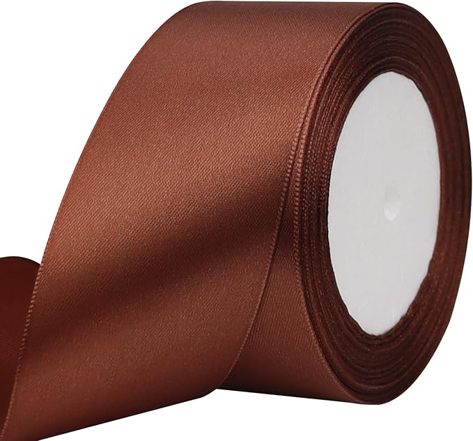 Brown Solid Satin Ribbon 2 Inch 25 Yards Solid Polyester Fabric Ribbon for Gift Wrapping Wedding Christmas Baby Shower Birthday Party Decoration Handmade Immortal Flower Craft