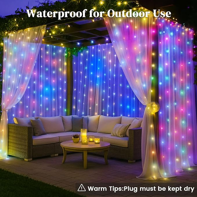 DomeStar 300 LED Fairy Curtain Lights, 9.8ft x 9.8ft Battery Operated with 8 Modes Remote Christmas Waterproof String Hanging Lights for Bedroom Patio Garden Party Wedding Wall Decor (Multicolor)