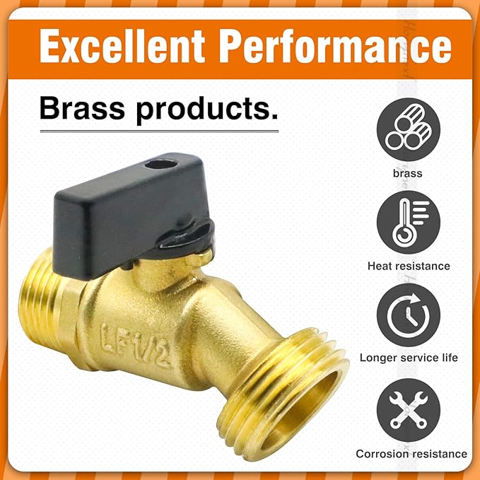 garden hose bibb, npt 1/2 thread inlet GHT3/4 O.D. thread outlet outdoor spigot, brass shut off valve for water pipe draining rain barrel bucket ibc tank. (1 pc)
