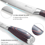 PAUDIN 8-Inch Carving Knife - Ultra Sharp Brisket Slicing Knife, Premium German Stainless Steel With Ergonomic Handle for BBQ, Roast, Meats and Vegetables