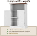 Smuxee Freestanding Cabinet Organizer, Farmhouse Style with Barn Door and Adjustable Shelf, White, for Bathroom, Kitchen, Living Room
