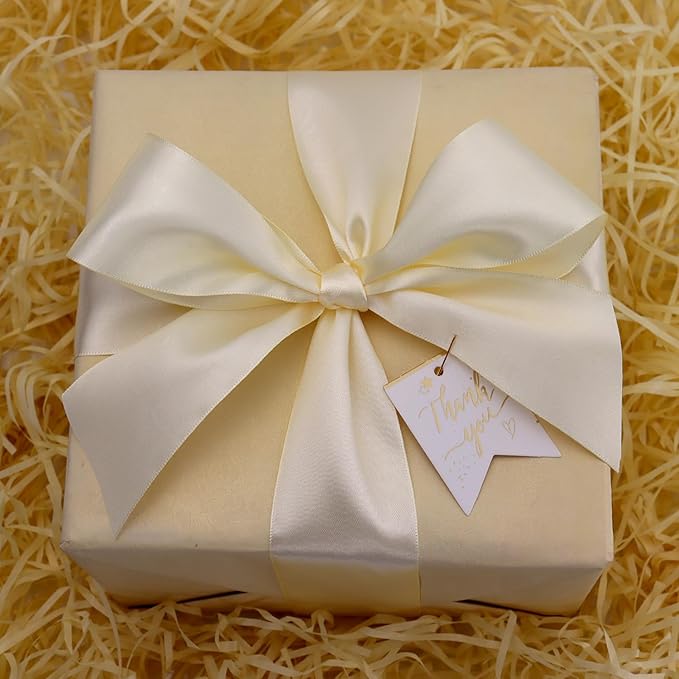 Rice White Solid Satin Ribbon 2 Inch 25 Yards Solid Polyester Fabric Ribbon for Gift Wrapping Wedding Christmas Baby Shower Birthday Party Decoration Handmade Immortal Flower Craft