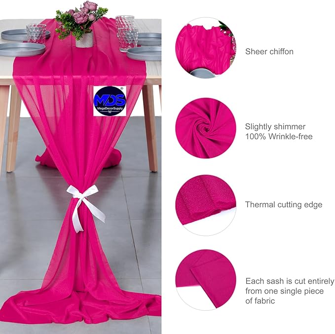 MDS Halloween Chiffon Table Runner - 20 Pack, 29 x 170 Inches, 14ft Each - Sheer Spooky Table Runners for Haunted House Parties, Trick-or-Treat Tables, Witchy Décor, Wedding & Events - Hot Pink