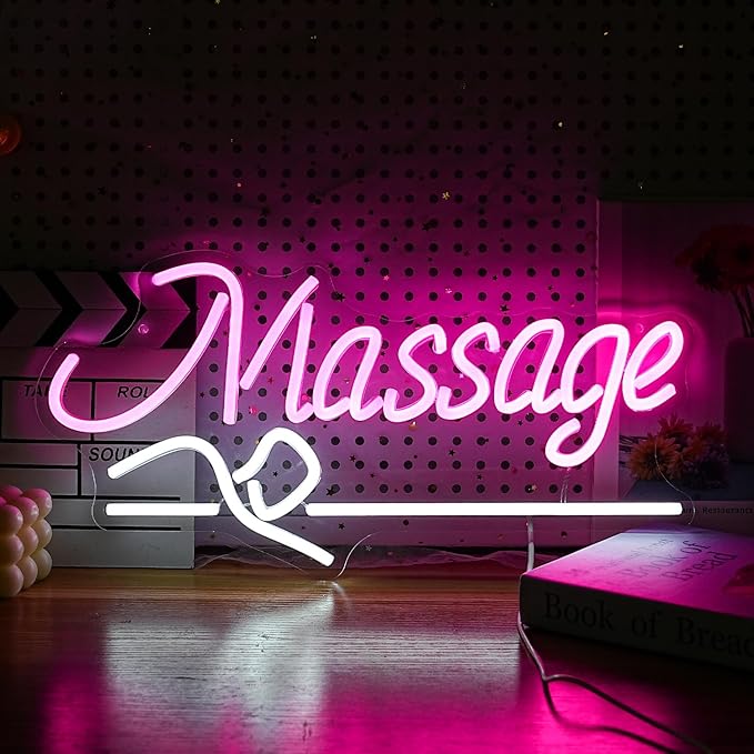 Massage Neon Sign For Wall Decor Led Light Up Sign Massage Parlors Foot Baths Beer Business Signage Spa Salon Beauty Room Wellness Center Room Decor Aesthetic Led Art Hanging Decorative