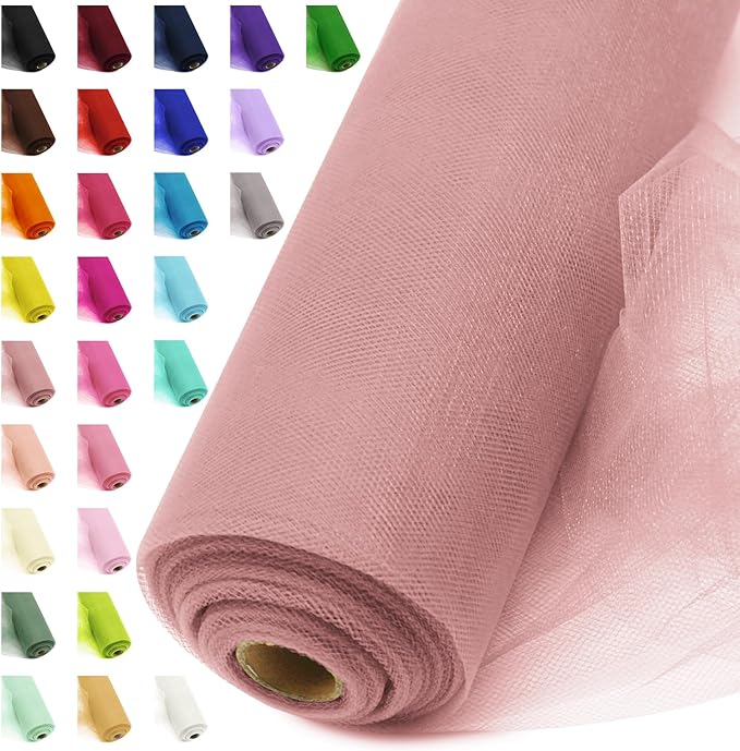 54" by 20 Yards Tulle Fabric Rolls Tulle Ribbon Tutu Spool Bolt for DIY Wedding Decoration Baby Shower Tutu Skirt Gift Wrapping Large Matte Tulle, Roll Packaging (Dusty Rose)