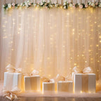 20×10ft Champagne Tulle Backdrop Curtain with Lights String for Parties, Sheer Curtain Backdrop Drapes for Wedding Party Photography Background