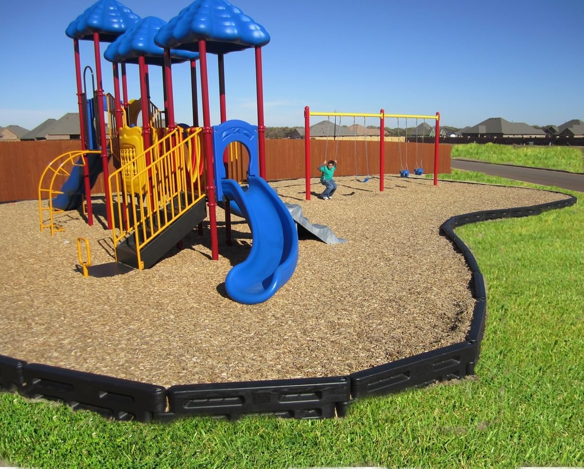 Playsafer Playground Edging Border -12" High Plastic Interlocking Timber for Playgrounds, and Play-Areas - Black - 52" L X 4" W X 12" H (8 Pack)