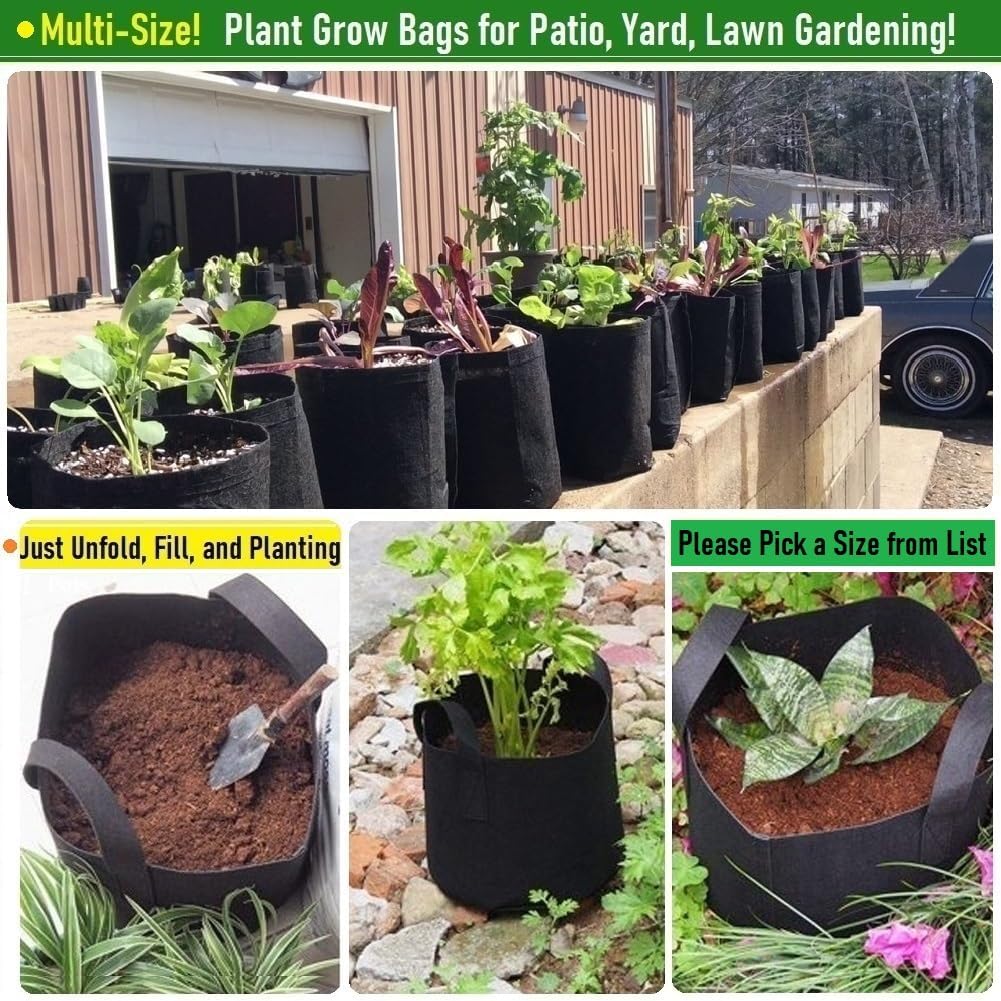5-Pack 1 Gallon Plant Grow Bags (7x6 inch) Thickened Gardening Bags Fabric Plant Pots for Plant Nursery Bag,Garden Pots,Flower Pot,Herbs Veggies Planter Bag,Barrel Planter,Garden Container W/ Gloves