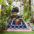 GENIMO Outdoor Rug Waterproof for Patio Decor, 5'x8' Reversible Plastic Straw Rug Carpet, Camping Mats for Outdoor, RV, Backyard, Deck, Balcony, Picnic, Blue & White