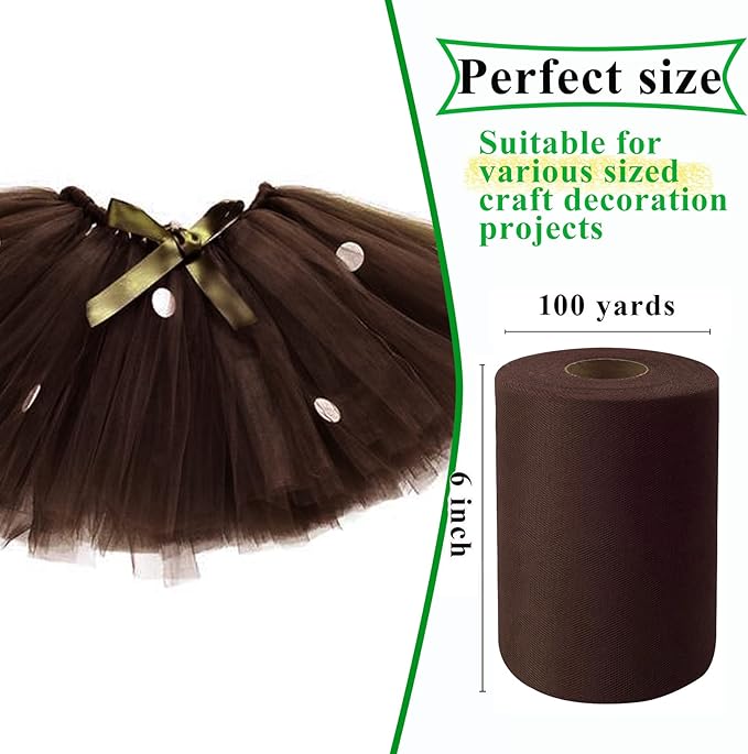 Brown Tulle Fabric Rolls 6 Inch by 100 Yards (300 feet) Fabric Spool Tulle Ribbon for DIY Brown Tutu Bow Baby Shower Birthday Party Wedding Halloween Decorations Christmas Craft Supplies