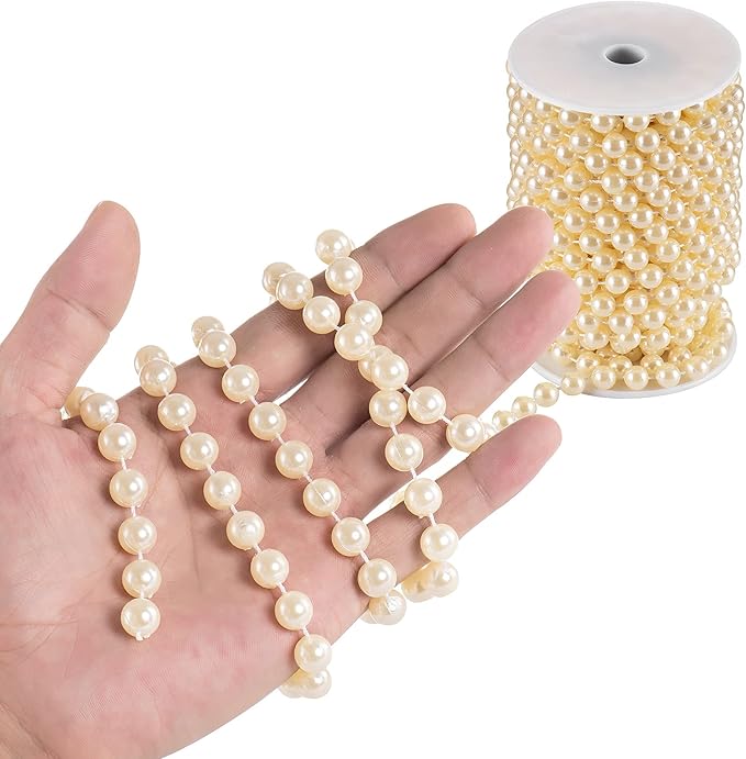 Craft String Pearls 10MM Round White Faux Pearl Garland, 33Feet Ivory Wedding Party Decoration, Christmas Tree Decorations