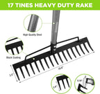WORKPRO 65 Inch Bow Rake, 17 Tines Metal Head Rakes with High Strength Handle, Heavy Duty Garden Rake with Adjustable Handle for for Loosening Soil, Gathering Leaf, Leveling Lawn, Farming Land